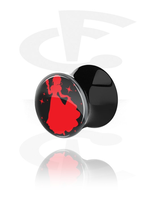 Tunnels & Plugs, Black Double Flared Plug with Party Princess "Snowine", Acrylic
