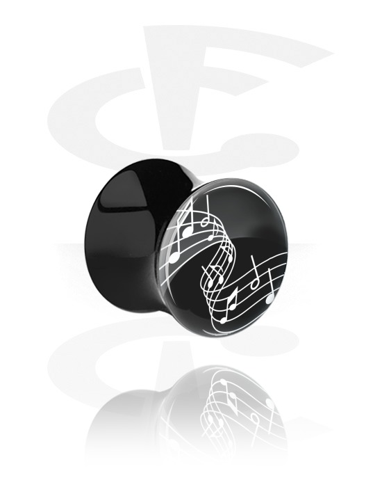 Tunnels & Plugs, Black Double Flared Plug with note design, Acrylic