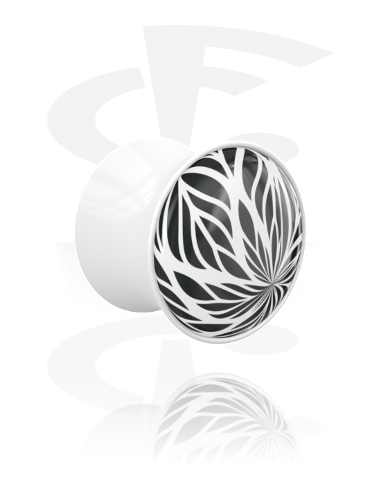 Tunnelit & plugit, Kaksinkertainen flared-plugi (akryyli, valkoinen) kanssa mustavalkoinen design, Akryyli