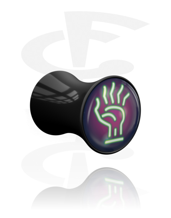 Tunneler & plugger, Dobbeltformet plugg (akryl, svart) med Neon-halloween-design, Akryl
