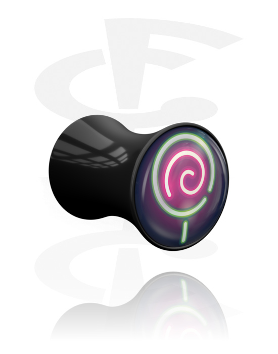 Tunneler & plugger, Dobbeltformet plugg (akryl, svart) med Lollipopdesign, Akryl