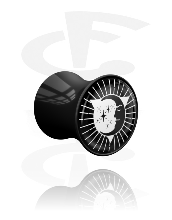 Tunnel & Plug, Double flared plug (acrilico, nero) con design luna, Acrilico