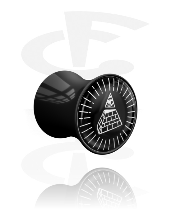Tunneler & plugger, Dobbeltformet plugg (akryl, svart) med motiv "pyramid", Akryl