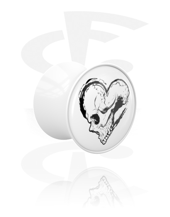 Tunnels & Plugs, Double flared plug (acrylic, white) with heart design, Acrylic