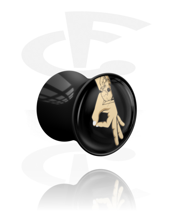 Tunely & plugy, Plug s rozšířenými konci (akryl, černá) s Designem Circle Game, Akryl