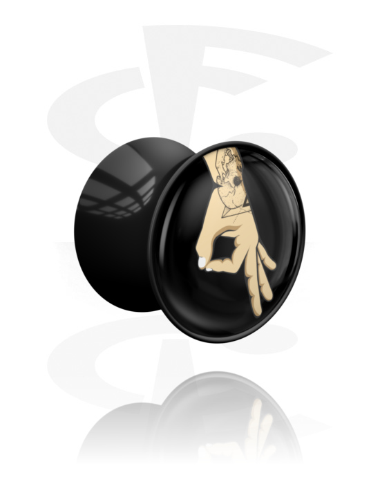 Tunnels & Plugs, Plug double flared (acrylique, noir) avec design "jeu du rond", Acrylique