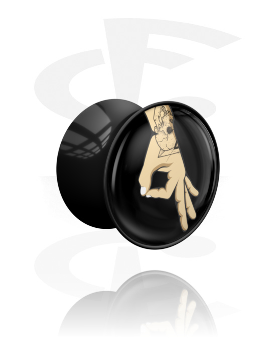 Tunely & plugy, Plug s rozšířenými konci (akryl, černá) s Designem Circle Game, Akryl