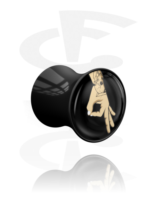 Tunnels & Plugs, Double flared plug (acrylic, black) with Circle Game design, Acrylic