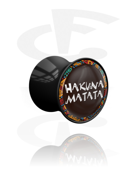 Tunnlar & Pluggar, Double flared plug (acrylic, black) med "Hakuna Matata" lettering, Akryl
