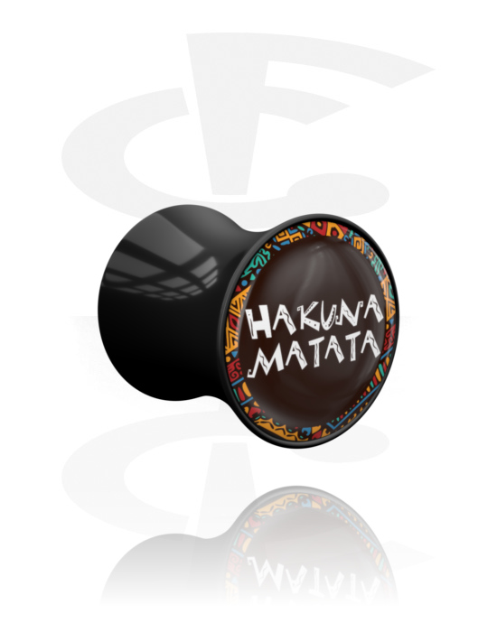 Túneis & Plugs, Double flared plug (acrílico, preto) com letreiro "Hakuna Matata" , Acrílico