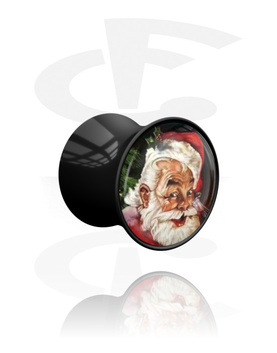 Tunely & plugy, Plug s rozšírenými koncami (akryl, čierna) s Motív Santa Claus, Akryl