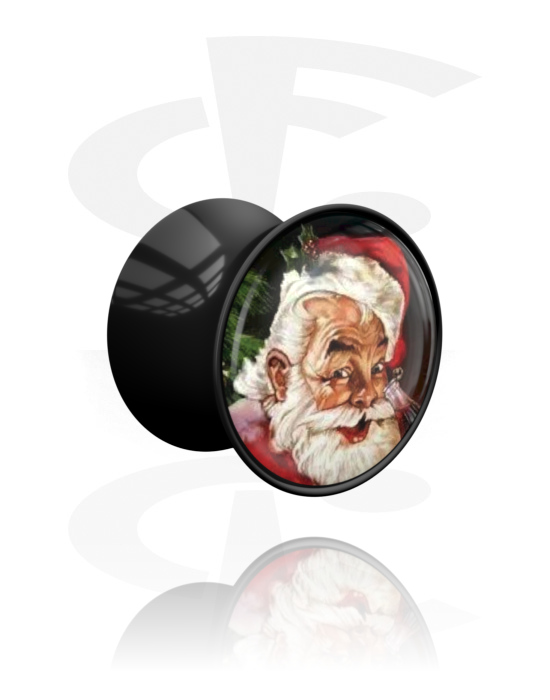 Tunely & plugy, Plug s rozšířenými konci (akryl, černá) s designem Santa Claus, Akryl