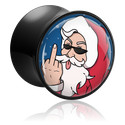 Tunnels & Plugs, Double flared plug (acrylic, black) with naughty Santa Claus design, Acrylic