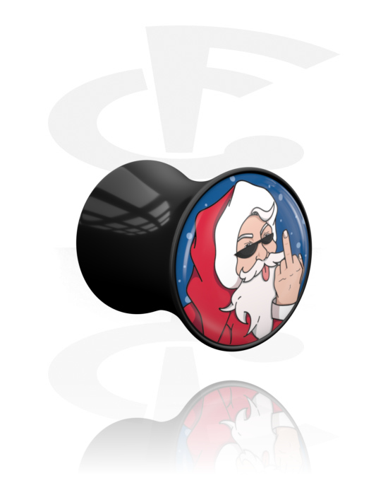 Tunely & plugy, Plug s rozšírenými koncami (akryl, čierna) s dizajnom neposlušný Santa Claus, Akryl