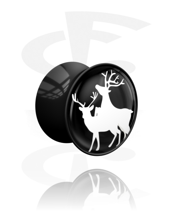 Tunneler & plugger, Dobbeltformet plugg (akryl, svart) med Juledesign "frekk hjort", Akryl
