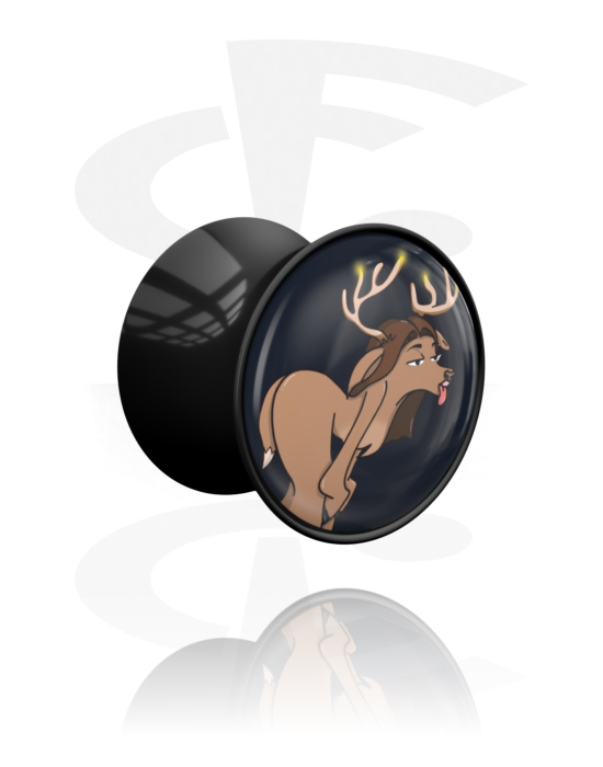 Tunnel & Plug, Double flared plug (acrilico, nero) con design natalizio "cervo birichino", Acrilico
