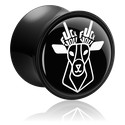 Tunnels & Plugs, Double flared plug (acrylic, black) with deer design and middle finger, Acrylic