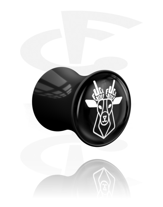 Tunnels & Plugs, Double flared plug (acrylic, black) with deer design and middle finger, Acrylic