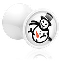 Tunnels & Plugs, Double flared plug (acryl, wit) met sneeuwman-motief, Acryl
