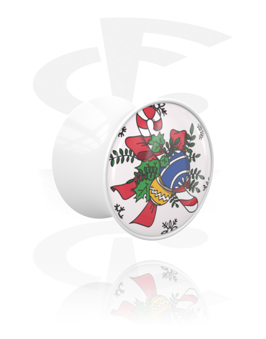 Tunnels & Plugs, Double Flared Plug with Christmas design, Acrylic