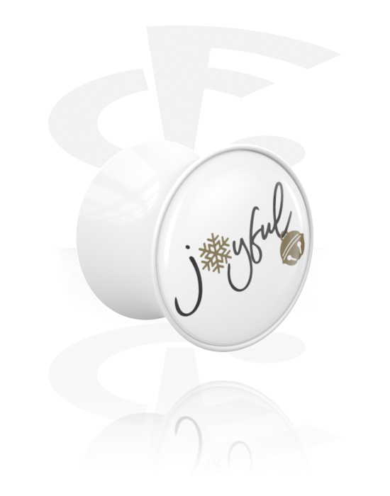 Tunnlar & Pluggar, Double flared plug (acrylic, white) med "joyful" lettering, Akryl