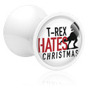 Tunnels & Plugs, Double flared plug (acryl, wit) met Opdruk ‘T-Rex hates Christmas’, Acryl