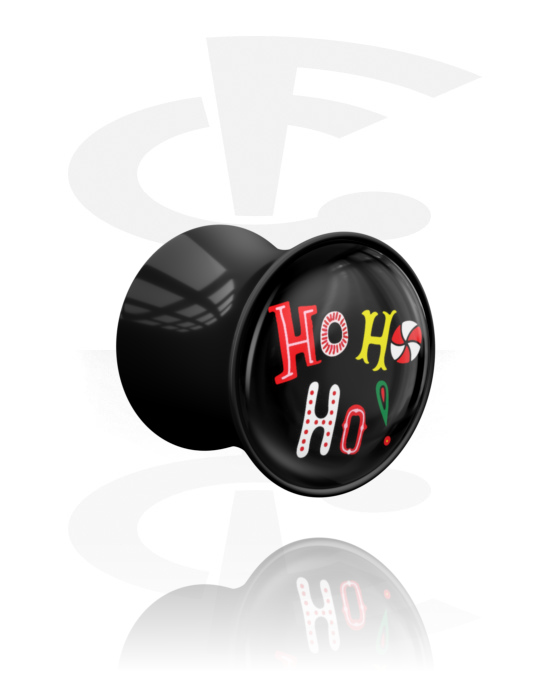 Tunely & plugy, Plug s rozšírenými koncami (akryl, čierna) s Motív Vianoce a nápisom „Ho ho ho“, Akryl