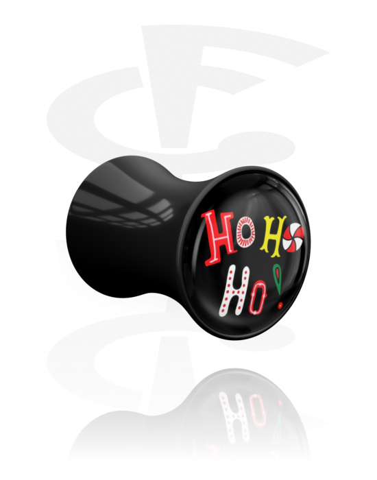 Tunnels & Plugs, Double flared plug (acryl, zwart) met Kerstdesign en Opdruk ‘Ho ho ho’, Acryl