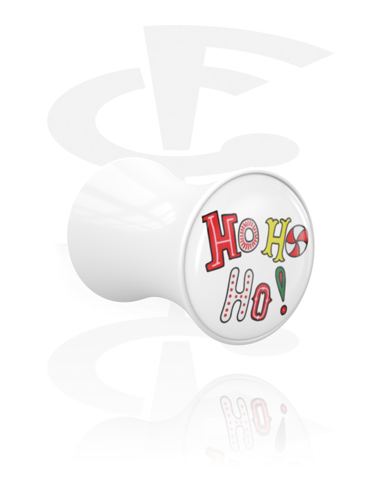 Tunely & plugy, Plug s rozšířenými konci (akryl, černá) s Vánočním designem a Nápisem „Ho ho ho“, Akryl
