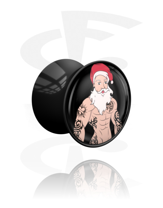 Tunnels & Plugs, Double Flared Plug with Santa Claus design, Acrylic