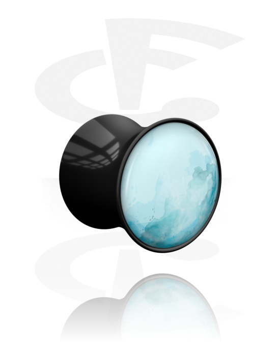 Tuneli & čepi, Čep z dvojnim robom (akril, črn) s/z dizajnom planeta Uran, Akril