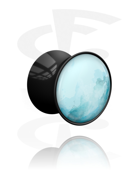 Túneles & plugs, Plug Double Flared (acrílico, negro) con diseño planeta "Uranio", Acrílico