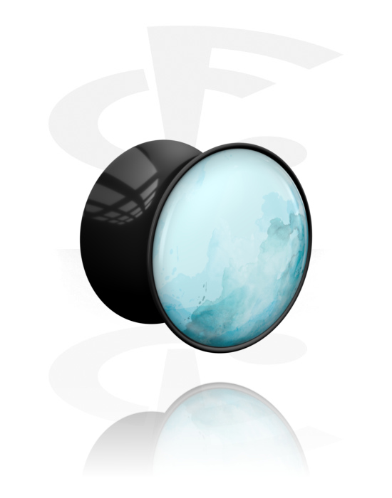 Tunneler & plugger, Dobbeltformet plugg (akryl, svart) med planetdesign 'Uranus', Akryl