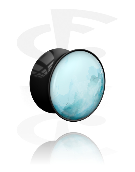 Tunely & plugy, Plug s rozšírenými koncami (akryl, čierna) s dizajnom planéta „Urán“, Akryl