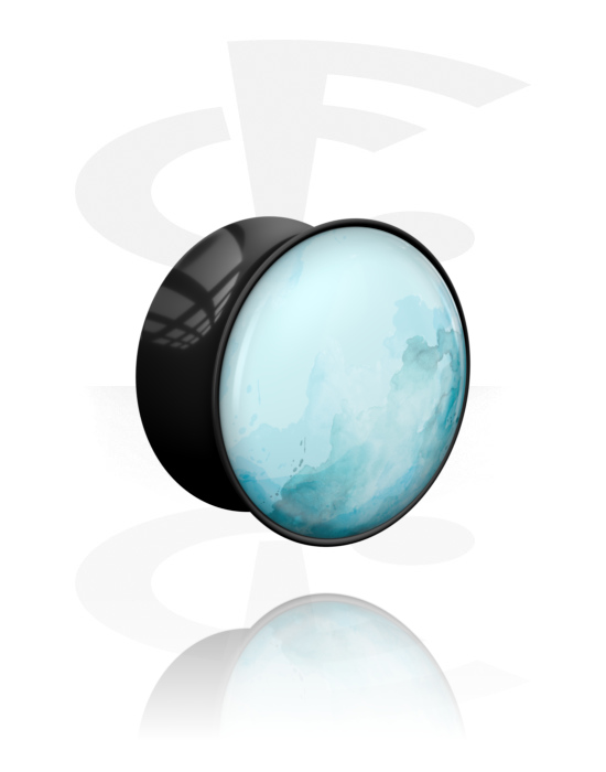Tunnels og plugs, Double-flared plug (akryl, sort) med planetmotiv "Uranus", Akryl