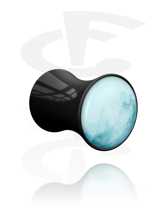 Tunely & plugy, Plug s rozšířenými konci (akryl, černá) s designem planeta „Uran“, Akryl