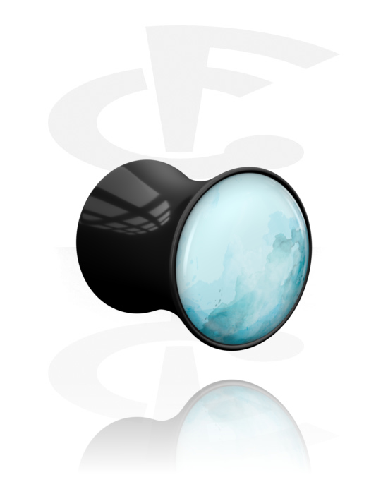 Tunely & plugy, Plug s rozšířenými konci (akryl, černá) s designem planeta „Uran“, Akryl