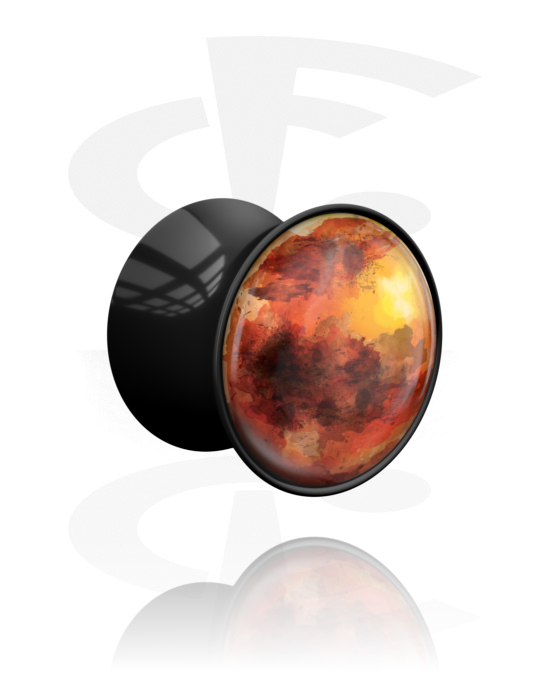 Tunneler & plugger, Dobbeltformet plugg (akryl, svart) med planetdesign 'Mars', Akryl