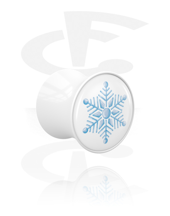 Tunnlar & Pluggar, Double flared plug (acrylic, white) med snöflinge-design, Akryl