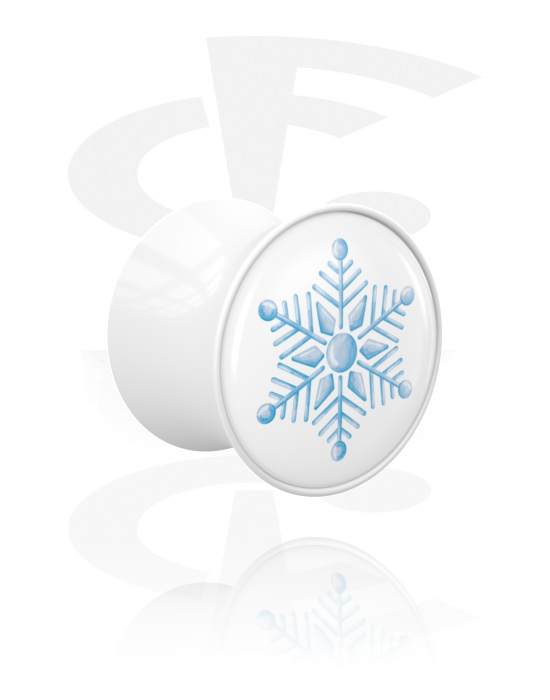 Tunnels & Plugs, Double flared plug (acrylic, white) with snowflake design, Acrylic