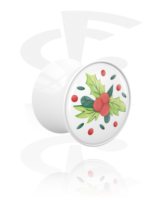 Tunnel & Plug, Double flared plug (acrilico bianco) con design natalizio, Acrilico