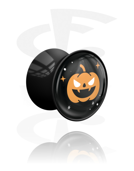 Tunneler & plugger, Dobbeltformet plugg (akryl, svart) med Halloween-design "gresskar", Akryl