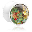 Tunnels & Plugs, Double flared plug (acrylic, white) with cat design, Acrylic