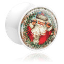 Tunnels & Plugs, Double flared plug (acrylic, white) with Christmas design, Acrylic