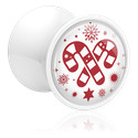 Tunnels & Plugs, Double flared plug (acrylic, white) with candy cane design, Acrylic