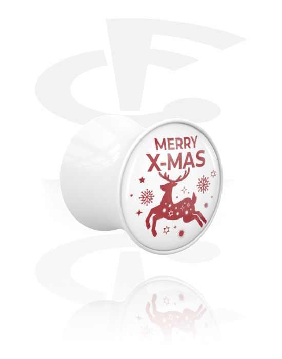 Tunnlar & Pluggar, Double flared plug (acrylic, white) med "Merry Christmas" lettering, Akryl