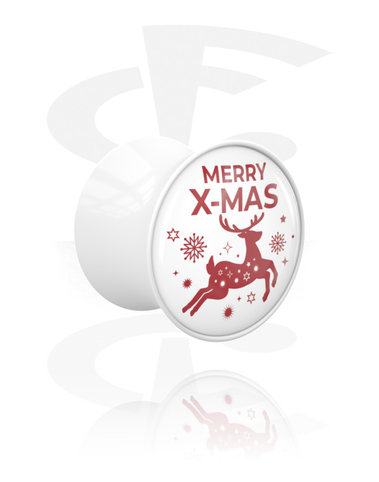 Tunnels og plugs, Double-flared plug (akryl, hvid) med Tekst: "Merry Christmas", Akryl