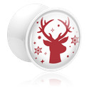 Tunnels & Plugs, Double flared plug (acrylic, white) with deer design, Acrylic