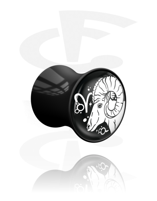 Tunnels & Plugs, Double flared plug (acrylic, various colours) with zodiac design, Acrylic