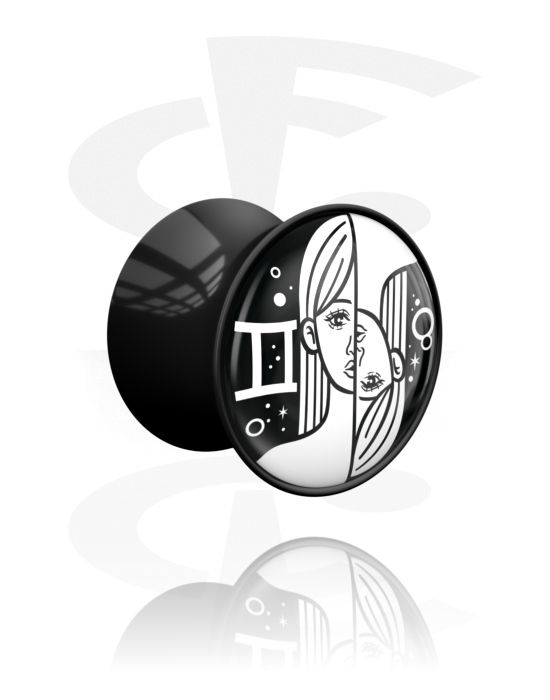 Tunnels & Plugs, Pug double flared (acrylique, différentes couleurs) avec design cercle signes du zodiaque, Acrylique
